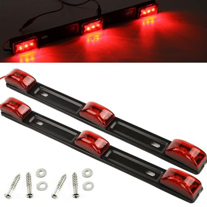 NEW SUN® Stainless Steel 15" 3 Lights 9 LED Identification Light Bar, 2 Pcs Clearance Red Waterproof, High Bright, Surface Mount Sealed ID Indicator for Trucks, Trailers, Camper, RVs, Tractors,Buses - color: 2 Pcs Red