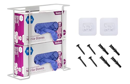 Alpine Glove Holder for Wall Mount - Latex Glove Holder Wire Glove Dispenser for Wall Disposable Glove Box & Tissue Box - Fits 2 Boxes (White) - color: White