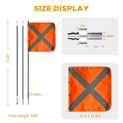 Gray Off-Road Safety Whip Flag - Heavy Duty Orange Flag with Reflective Stripes & Gray Pole for ATV, UTV, Dune Buggy, Can be 3.3', 6.6' or 10' - color: Grey