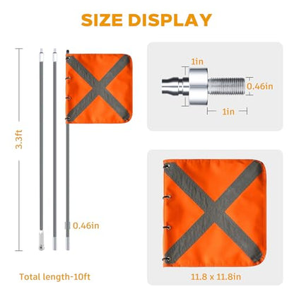 Gray Off-Road Safety Whip Flag - Heavy Duty Orange Flag with Reflective Stripes & Gray Pole for ATV, UTV, Dune Buggy, Can be 3.3', 6.6' or 10' - color: Grey