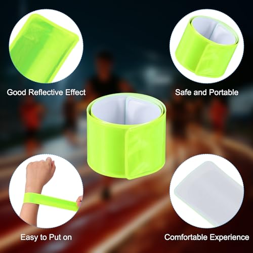 Reflective Slap Bands, 6 Pcs Reflector Band Snap Bracelet Armbands High Visibility Safety Reflectors Wrist Strap Strips for Night Jogging Cycling Running Hiking, Fluorescent Green
