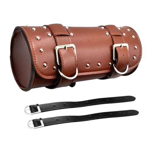 Shkalacar Motorcycle Tool Bag, Motorcycle Fork Bag PU Leather Universal Saddlebag Front Fork Handlebar Sissybar Storage Pouch Motorcycle Roll Bag Compatible with Honda Kawasaki Suzuki Yamaha - color: Brown