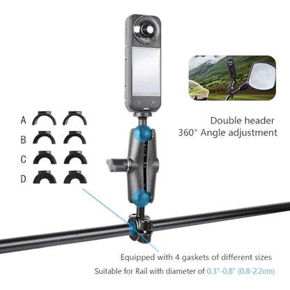 xik Action Camera Mount - 2-in-1 Super Clamp for Bike & Motorcycle Handlebars, ATV, Compatible with 1/4" Thread Action Cams (Fits Insta360 X5 X4 X3 RS, GoPro Hero 12-5, Max & More)