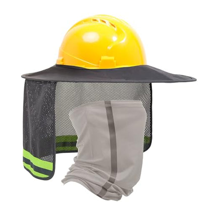 TCCFCCT Hard Hat Sun Shade, Full Brim Mesh Neck Sun Shield, High Visibility Neck Protection & Bandana Headband Face Scarf, Hard Hat Accessories, 2 Pack, Grey - color: Sun Shade 1+bandana 1 Grey