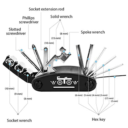 WOTOW Bike Tire Repair Tool Kit, Waterproof Frame Storage Bag & Mini Bike Pump & 16 in 1 Multitool & Bicycle Tyre Lever Patch Portable Repair Tool Accessories Set for Road Mountain BMX Cycling - style: 16 in 1 Multitool