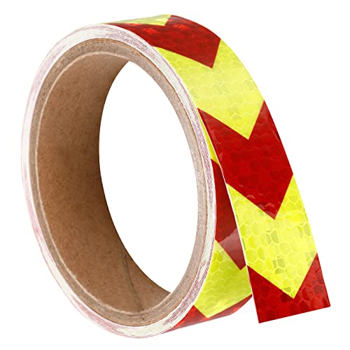 PATIKIL Reflective Tape, 1 Roll 10 Ft x 1-inch Waterproof Adhesive High Visibility Caution Warning Safety Tape Reflector for Trucks Trailers Cars, Arrow Fluorescence Yellow Red - color: Fluorescence Yellow Red, size: 10 ft x 1-inch