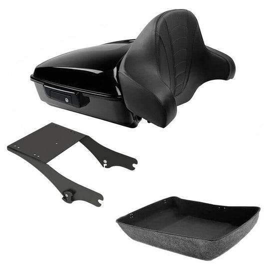 TCMT Chopped Motorcycle Trunk Box Backrest Mounting Rack Fit For Harley Touring 1997-2008 Road King Road Street Electra Glide Pack - color: Set B1 Black Latches#Black Rack