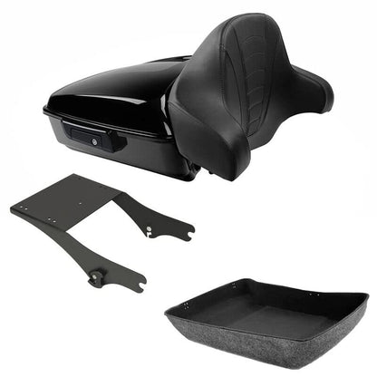 TCMT Chopped Motorcycle Trunk Box Backrest Mounting Rack Fit For Harley Touring 1997-2008 Road King Road Street Electra Glide Pack - color: Set B1 Black Latches#Black Rack