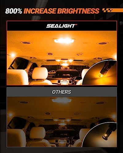 SEALIGHT 194 LED Bulb 2700K Amber, 168 2825 T10 W5W 3030 Bright LED Chips, Dome Light, Map Light, Door Light, Courtesy Light, License Plate Light, Pack of 10 - color: Amber Yellow, size: 194/168/T10