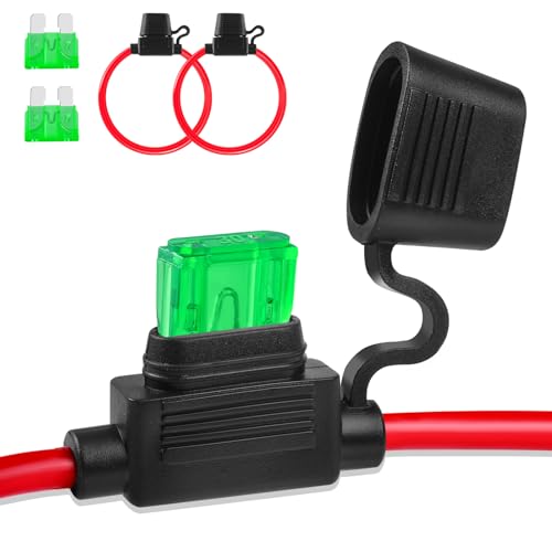 Inline Fuse Holder 12V 2 Pack, Extended Version 12 AWG Waterproof Blade Fuse Holder 13.8 Inch, in Line Fuse Holders 12V with 2 Pcs Standard Car Fuses 30A for Automotive, Marine by XIOGZAXI - size: 12 AWG / 13.8 INCH