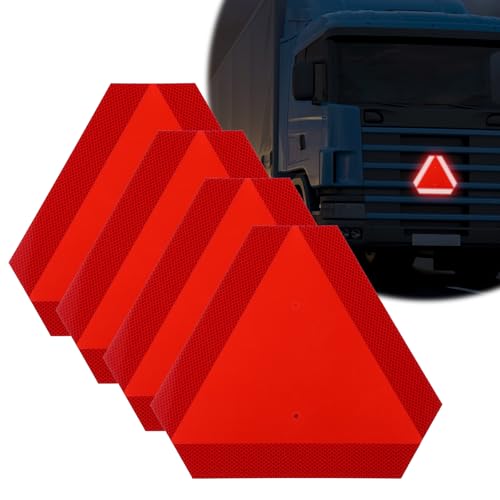 4 Pack Slow Moving Vehicle Sign, 14x16 Inch Aluminum Engineering Grade Reflective Safety Triangle Signs, Rust Proof for Golf Cart, Tractor, UTV, up to 7 Years Outdoor Use