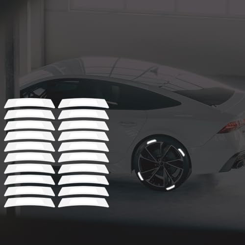 20PCS Strong Reflective Car Wheel Hub Stickers for Cars Helmet Night Safety Warning Reflective Stripe Decals Auto Truck Motorcycle Bicycle Wheels Rim Reflective Stickers (White) - color: White