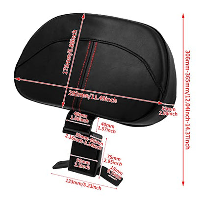 Motorcycle Front Driver Rider Backrest Pad Fits for Harley Touring CVO Street Glide Road King Special Classic Electra Glide 2009-2022 (Red Thread) - color: Red Stitching