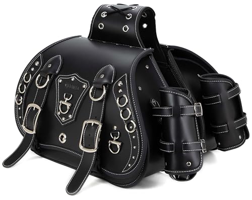 Motorcycle Saddlebags|Throw Over Saddle bags|Pvc Faux Leather Side Tool Bags with cup holder|Storage Tool Bag for Motorbike|Universal Motorcycle Accessories|Waterproof|1Pair| L - color: Black42