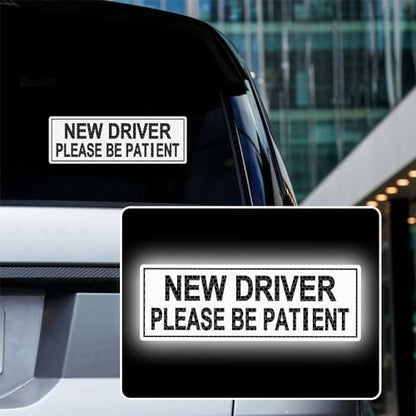 2pcs High Intensity Reflective New Driver Car Sticker Waterproof Student Driver Please Be Patient Decal for Car Window Bumper Reflective Night Safety Warning Decal (White) - color: White