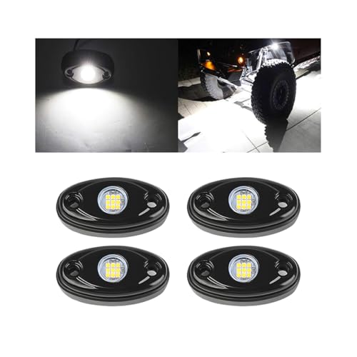 4PCS Car LED Rock Lights, High Brightness Waterproof Vehicle Underglow Fender Lights, Multifunction Auto Neon Trail Rig Lighting Accessories, Universal for Pickup ATV Off Road (White) - color: White