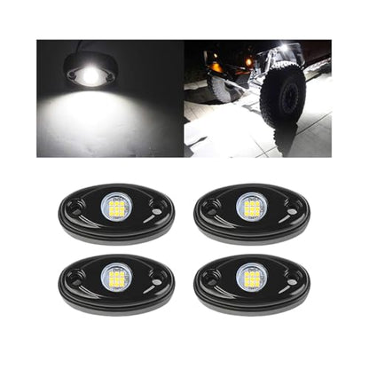 4PCS Car LED Rock Lights, High Brightness Waterproof Vehicle Underglow Fender Lights, Multifunction Auto Neon Trail Rig Lighting Accessories, Universal for Pickup ATV Off Road (White) - color: White