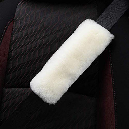 OGLAND Genuine Sheepskin Soft Fuzzy Car Seatbelt Should Pad, Comfy Fluffy Seat Belt Strap Covers for Car Neck Cushion Protector Auto Accessories Woman Man Girls Kids (1Pcs/White) - color: Cream White
