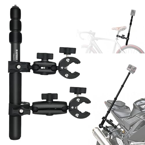 Motorcycle Camera Mount Kit Compatible for Insta360 X5-X, Motorbike Double Clamps Handlebar Holder with 43" Invisible Selfie Stick Compatible for DJI Osmo Nano Action Camera for UTVs Boat Vlog - color: Black