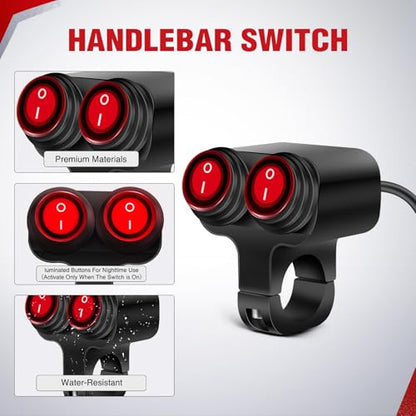 Nilight Motorcycle 7/8" (22mm) Handlebar Switch Plug and Play 12V Waterproof On Off Push Button Dual Control for ATV UTV Driving Light Bar - color: Motorcycle Handlebar Switch-Dual Control 4 Pin