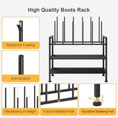 DIMJ Free Standing Shoe Racks - 4-Tier Boot Rack, Black Metal Boot Storage Organizer Tall Boots, Tall Boot Organizer for Closet, Multiuse Shoe Rack for Boots, Sneakers,Fit for 6 Pairs Boots, Black - size: 1 Pack - 4-Tier 6 Pair