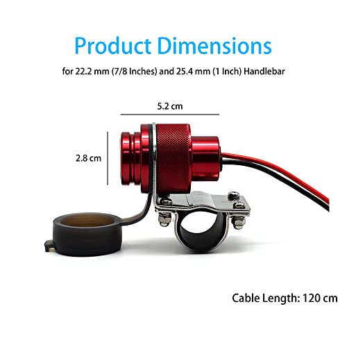 Cliff Top Motorcycle USB Charger Waterproof Dual USB Port 4A 20W Aluminium, with Magnetic Power Switch Heavy Duty for 7/8’’ and 1’’ Handlebars - Prevents Battery Drain (Red) - color: Red