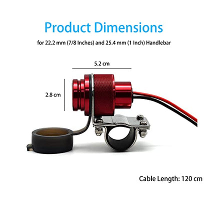 Cliff Top Motorcycle USB Charger Waterproof Dual USB Port 4A 20W Aluminium, with Magnetic Power Switch Heavy Duty for 7/8’’ and 1’’ Handlebars - Prevents Battery Drain (Red) - color: Red