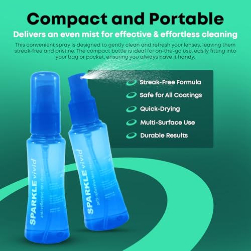 Sparkle Vivid Anti-Reflective Safe Lens Cleaner Spray Kit - (2) 2oz Glasses Cleaner Spray & (2) Microfiber Cloth for Eyeglasses, Sunglasses, Lenses, Screens and Camera Cleaning Kit (4 Piece Set) - style: Blue | 2x2oz Lens Spray + 2 Microfiber Cloth