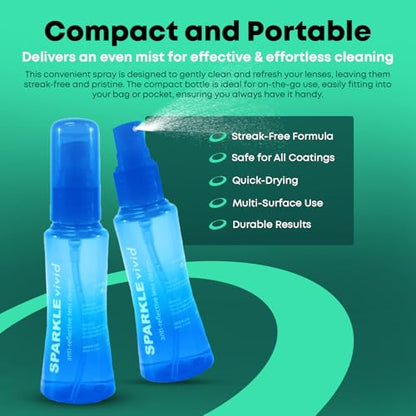 Sparkle Vivid Anti-Reflective Safe Lens Cleaner Spray Kit - (2) 2oz Glasses Cleaner Spray & (2) Microfiber Cloth for Eyeglasses, Sunglasses, Lenses, Screens and Camera Cleaning Kit (4 Piece Set) - style: Blue | 2x2oz Lens Spray + 2 Microfiber Cloth
