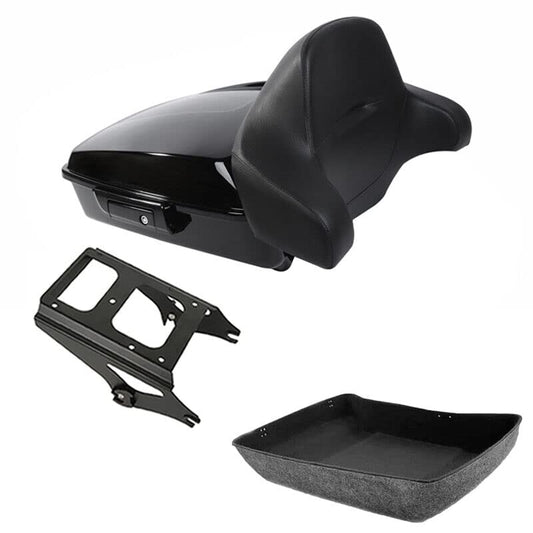 TCMT Chopped Motorcycle Trunk Box Wrap-around Backrest Detachables Two-Up Mounting Rack Fit For Harley 2009-2013 Touring Road King Road Street Electra Glide Pack - color: Set B#Black Rack, size: Chopped Trunk Style B