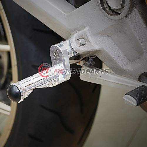 MC MOTOPARTS MPRO Silver 25mm Extended Front CNC Footpegs Compatible with YZF R1 00-21 YZF R6 03-19 YZF R1M 15-21 R1S - color: Silver, size: 25mm Extension