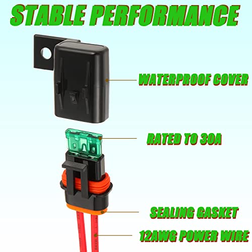 Inline Fuse Holder Waterproof 12 AWG Gauge Wiring Harness ATC/ATO 30 AMP Blade Fuse Holder for Vehicle, Marine, Heavy Duty Bus Power System（6 Pack）