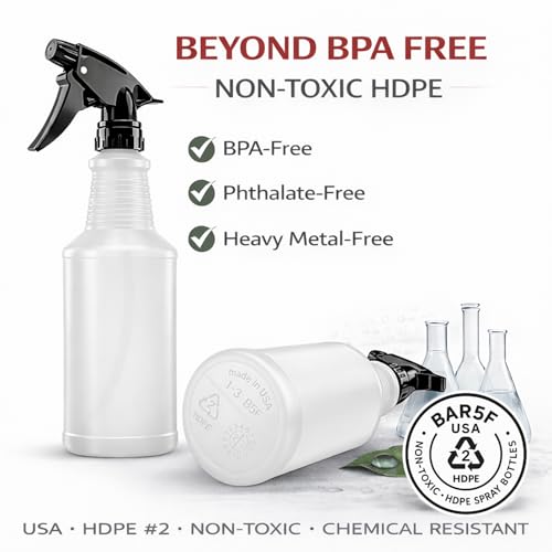 Bar5F Spray Bottles, 24oz, 3 Pack, Chemical-Resistant, BPA-Free, Compatible with Vinegar, Rubbing Alcohol, Cleaning Solutions, Non-Toxic HDPE Bottle for Plants, Pet, BBQ, Auto Detailing, Made in USA