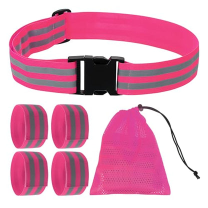 PATIKIL High Visibility Reflective Bands for Wrist Arm Ankle Leg, Adjustable Reflective PT Belt with Armbands & Storage Bag for Women Men Night Running Walking Cycling - color: Pink