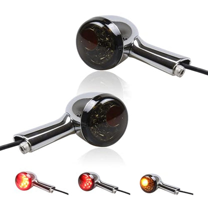 Chrome Bullet Rear LED Turn Signals, Motorcycle Brake Taillights 12V Tail Lights Compatible with Halrey Sportster 1200 883 Softail Fatboy 1990-2024 - color: Chrome