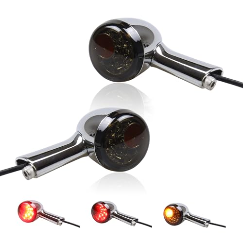 Chrome Bullet Rear LED Turn Signals, Motorcycle Brake Taillights 12V Tail Lights Compatible with Halrey Sportster 1200 883 Softail Fatboy 1990-2024 - color: Chrome