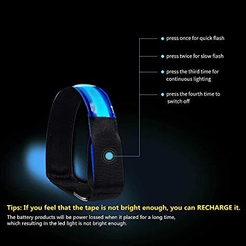2 Pack Rechargeable LED Reflective Armband, High Brightness High Visibility Night Safety Light Band, Wearable Flashing LED Gear for Running, Walking, Biking and Outdoor Activities - color: blue