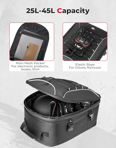 KEMIMOTO Motorcycle Tail Bag, Dual Use Motorcycle Rear Seat Bag with Waterproof Rain Cover, 25L-45L Expandable Motorbike Helmet Bag Luggage Storage Backpack - size: 25L-45L