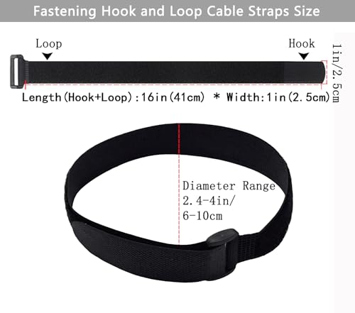 12 Pack (16 x 1 Inch) Reusable Fastening Cable Straps,Adjustable Multi-Purpose Hook and Loop Straps Nylon Cable Ties for Wire Cable Management Home Office Garage Outdoor Organization - size: 16'' x 1'' (Black)