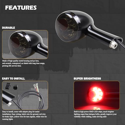 Universal Smoked Bullet Front Rear LED Turn Signals, Motorcycle Brake Taillights 12V Tail Lights Compatible with Halrey Sportster XL1200 Iron 883 Touring Dyna - 2Pcs - color: Black