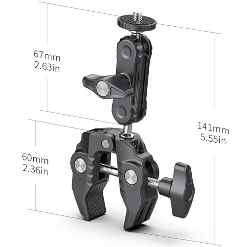 XIAOTJ Super Clamp Camera Mount with Magic Arm Double 360° Ballhead and Phone Tripod Mount/Action Camera Adapter for Phone/GoPro DJI Insta360/Monitor/DSLR/Motorcycle Bike Handlebar Gun Scope Mounts