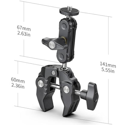 XIAOTJ Super Clamp Camera Mount with Magic Arm Double 360° Ballhead and Phone Tripod Mount/Action Camera Adapter for Phone/GoPro DJI Insta360/Monitor/DSLR/Motorcycle Bike Handlebar Gun Scope Mounts