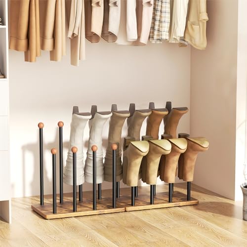 pickpiff Boot Rack 8-Pair Cedar Ball End Boot Rack Shoe Organizer Free standing Metal Holder with Wood Base