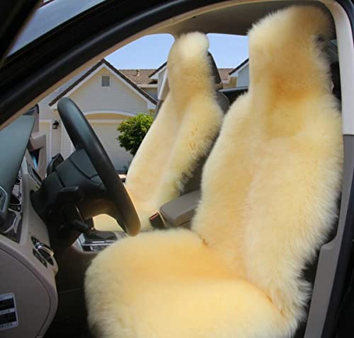 Winter Warm Authentic Australia Sheepskin Car Seat Cover Luxury Long Wool Front Seat Cover Fits Most Car, Truck, SUV, or Van (Beige) - color: Beige