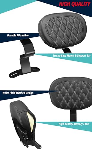 YHMOTO Motorcycle Driver Rider Backrest Pad For Harley Davidson Touring CVO Street Glide Road King Road Glide Electra Glide Ultra Limited models 2009-2023 (Black-White Stitching) - color: Black-White Stitching