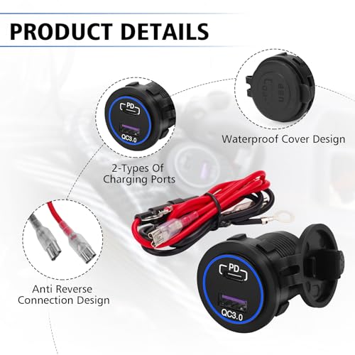 Dual Motorcycle USB Quick Charger Adapter for Sur Ron Light Bee X and S Segway X160 X260, Waterproof Motorcylce USB Charger Socket with Sealiing Caps for All Phone, Tablet, GPS ﻿