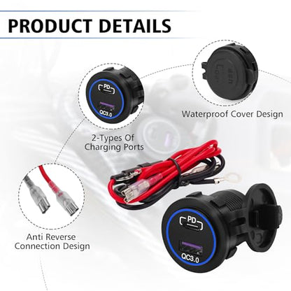 Dual Motorcycle USB Quick Charger Adapter for Sur Ron Light Bee X and S Segway X160 X260, Waterproof Motorcylce USB Charger Socket with Sealiing Caps for All Phone, Tablet, GPS ﻿