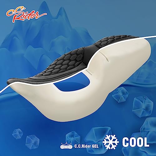 C.C. RIDER Gel 2 Up Rider Driver&Passenger Seat Fit for Harley Touring Road King Street Glide Electra Glide Tri 2009-2023 - color: GEL Seat-Red
