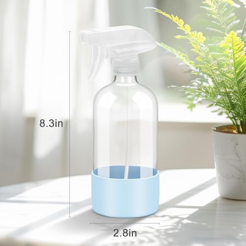 Worldgsb 2 Pack Glass Spray Bottles with Silicone Sleeve, 16 oz Empty Refillable Containers with Adjustable Spray Nozzles, Spray Bottles for Hair, Cleaning Solutions and Plants Blue - color: Blue