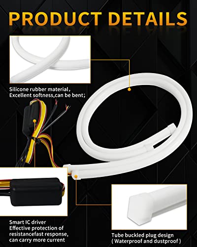 Qasim 45CM Flowing Turn Signal Light Guide Strip DRL Assembly 12V Car LED Flexible Strip Lights Daytime Running Lights Car Accessories-2Pack - size: 17.7 inches